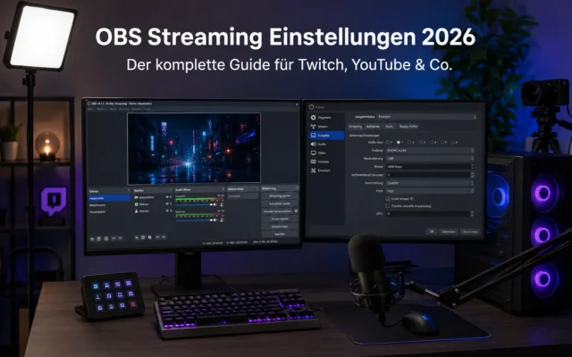 Streaming-Setup mit geöffneten OBS-Ausgabe-Einstellungen für einen Livestream