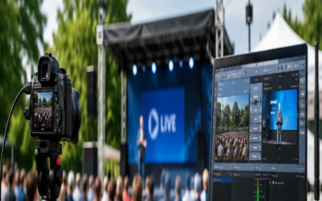 Livestream-Setup mit Kamera, Streaming-Software und Hardware-Encoder