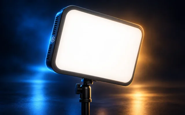 Produktillustration des Elgato Key Light mit rechteckigem LED-Panel auf einer Halterung