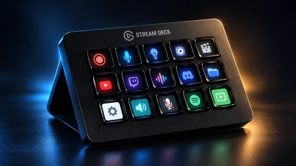 Produktillustration des Elgato Stream Deck mit 15 beleuchteten LCD-Tasten