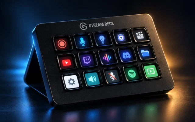 Produktillustration des Elgato Stream Deck mit 15 beleuchteten LCD-Tasten